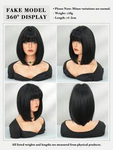 7JHH WIGS 女款自然黑色短波波瀏海假髮 12英吋直髮合成纖維假髮,免膠水耐熱纖維,逼真輕量,適合日常與派對穿戴 - 黑色 - 查看 6