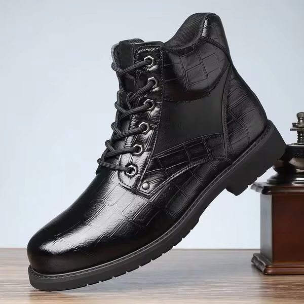 Men's High Top Round Toe Low Heel PU Upper Rubber Sole Lightweight Daily Casual Boots Daily Use