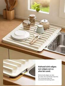 2/1 buah Alas Pengering Piring Dapur, Baki Pengering Anti Selip Kapasitas Besar dengan Desain Saluran Pembuangan, Baki Air Meja Tebal, Cocok untuk Piring, Gelas, dan Persiapan Makanan, Organizer Penyimpanan Wastafel Gaya Krem, Aksesori Dapur - View 5