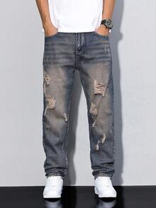 Teen Boy Casual High Street Versatile Straight Leg Jeans - Blue - View 5