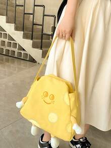 6pcs/1pc Cartoon Cheese Print Women's Canvas Backpack, Soft Thickened Canvas Material Large Capacity Casual Daily Use Bag, Adjustable Shoulder Strap Lightweight Student School Bag, Suitable For Teen Girls Junior High And High School Students Spring And Autumn Daily Outdoor Travel School - Multiple Styles - View 8