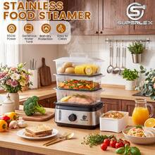 SUPERLEX 3-Tier Electric Food Steamer With 950W High-Power Fast Cooking, 9.6QT Large Capacity Multi-Tier Steamer For Family Dinners, Boil-Dry Protection, Dishwasher , 60-Min Timer, Stainless Steel White Steamer For Seafood, Vegetables, Chicken, Fish, Rice - View 9