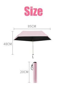 1Pc Super Light Ultra Slim Mini 3-Fold Umbrella With Cover, 5-Rib Thick Black Coating Sun & Rain Parasol, UV Protection Portable For Travel Beach Bedroom Decor, Summer Must-Have, Bridesmaid Birthday Back To School Gift, Pink Green Blue White Black - Multiple Styles - View 12