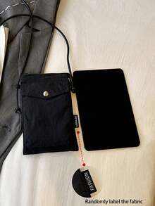 1 pieza Bolso bandolera mini de nylon resistente a desgarros con estampado a cuadros verde, cordón decorativo, múltiples bolsillos y cremallera, apto para camping y uso diario - Multicolor - Ver 5