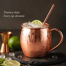 1/2/4pcs Pure Copper Cup And Straw Set, Mug, Summer Iced Water Cup, Gold-Plated Hammered Texture Water Cup, Suitable For Coffee, Tea, Milk, Juice, Easy To Clean And Store, Perfect Home Gift, Father's Day Gift, Mug, Cup, Glass Drinking Cup, Mug, Cup - Multicolor - View 4