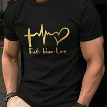 Summer fun simple pattern printed T-shirt, outdoor casual fashion, breathable, loose, short-sved, 100% pure cotton - Negro - Ver 1