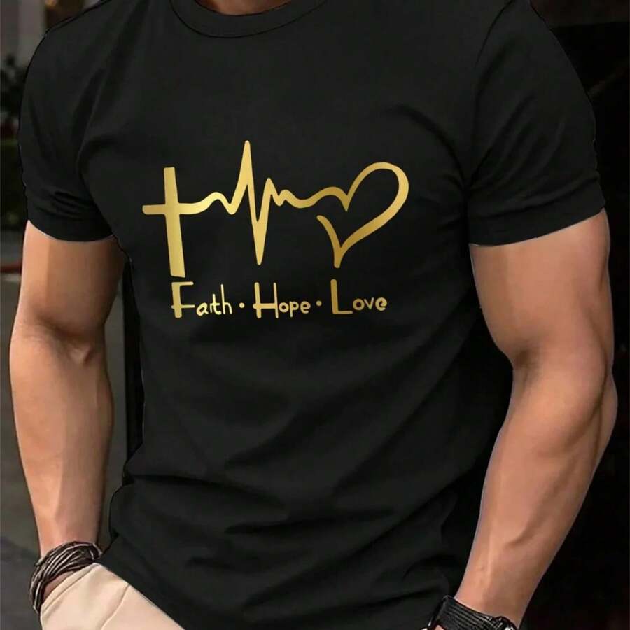 Summer fun simple pattern printed T-shirt, outdoor casual fashion, breathable, loose, short-sved, 100% pure cotton - Negro - Ver 1