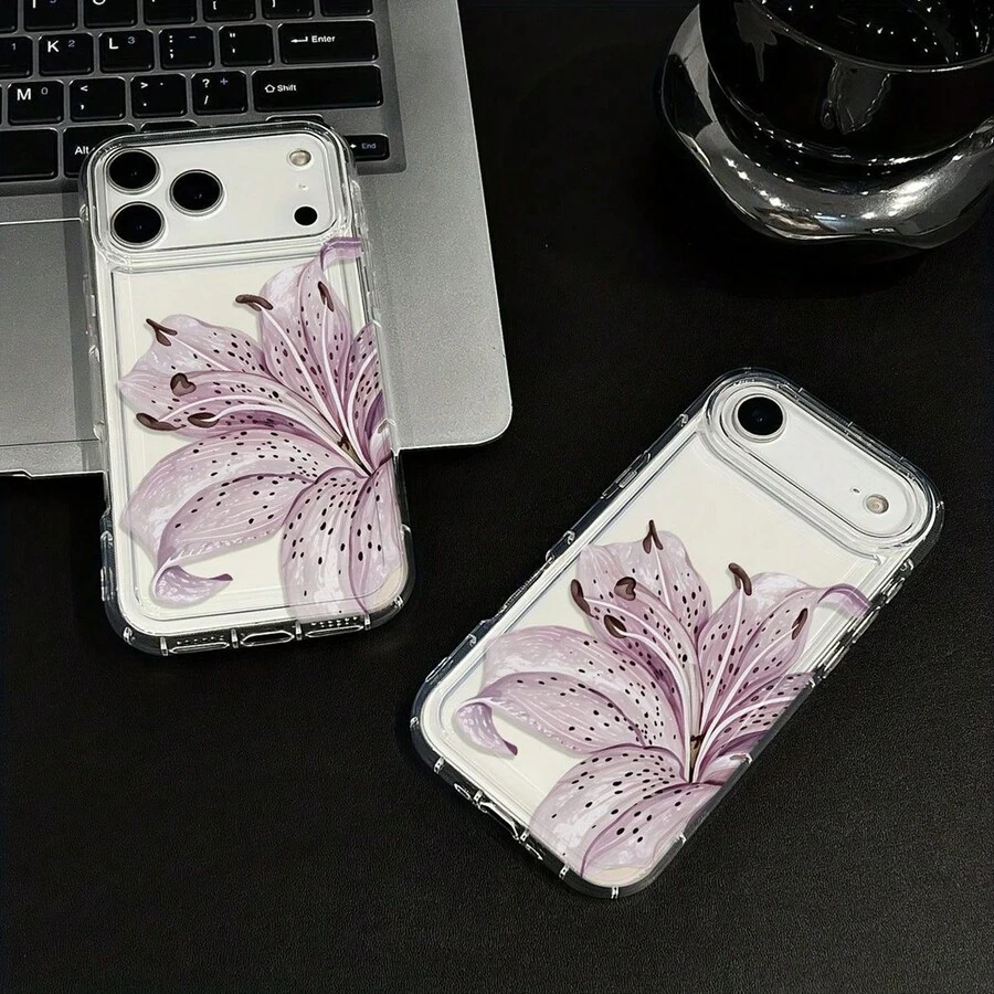Funda de teléfono: Carcasa transparente con diseño de flor de lirio morado, compatible con iPhone 17 Pro Max, 17 Pro, 17 Plus, 17, 16 Pro Max, 16 Pro, 16 Plus, 16, 15 Pro Max, 15 Pro, 15 Plus, 15, 13 Pro Max, 13 Pro, 13 Plus, 13. - Multicolor - Ver 1
