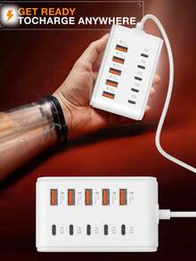 Adaptador USB de 10 puertos [5USB+5PD] Hub de 66W Carga rápida Multi-interfaz, Carga rápida Amplia compatibilidad Dispositivos de interfaz USB, Adecuado para computadoras, portátiles, tabletas y otros dispositivos USB de 5V, Hub USB 10-en-1 con carga rápida PD de 66W y transferencia de datos, Adaptador multi-puerto compacto compatible con portátiles, tabletas, teléfonos inteligentes, unidades USB, discos duros externos y otros dispositivos USB, Adecuado para hogar, oficina, viajes, computadoras, cámaras - Ver 5