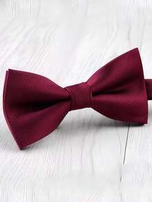 1pc Dark Green Double Layer Men's Bow Tie, Personalized Wedding Banquet Bow Tie - Burgundy - View 4