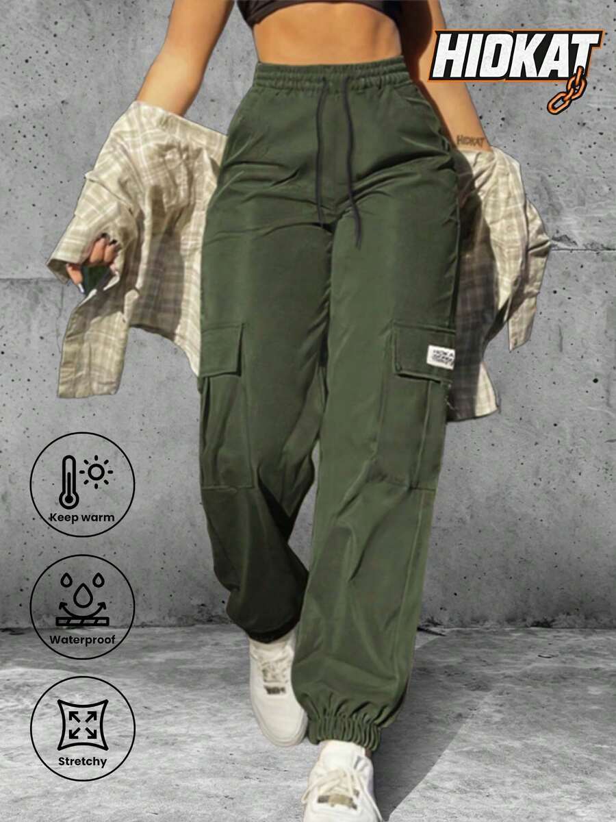 Hidkat Women's Lightweight Cargo Jogger Pants - Quick-Dry Breathable Drawstring Ankle Trousers For Casual Outdoor Sports - xanh quân đội - Xem 1