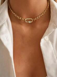 2 Buah Kalung Liontin Salib Petir Mata Setan Berlian dengan Gesper Ganda Emas, Set Kalung, Gaya Unik dan Mewah, Untuk Pesta Sehari-hari Wanita - Yellow Gold - View 9