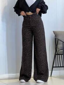 Women's New Leopard Print Woven Fabric Pocket Long Pants, Casual Home Office Wear, Spring Summer Autumn Winter Fashion - Multicolor - View 1