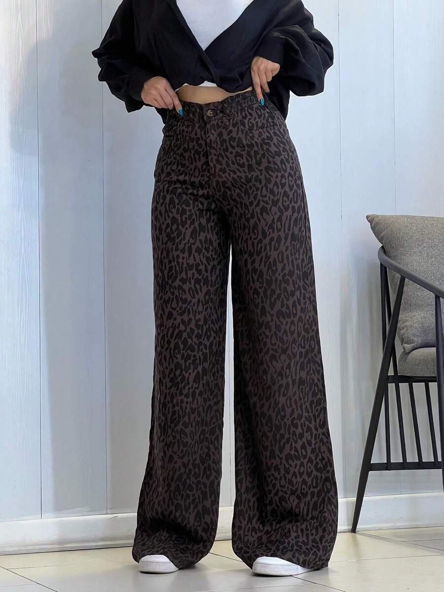 Women's New Leopard Print Woven Fabric Pocket Long Pants, Casual Home Office Wear, Spring Summer Autumn Winter Fashion - Multicolor - View 1