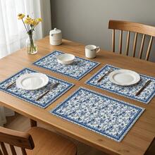 Rectangular Polyester Placemat, Blue And White Chinese Peony Floral And Blue Border Print, Waterproof Heat-Resistant Washable Table Decor Mat, Suitable For Table Decoration And Heat Insulation - Multicolor - View 9