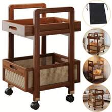 Rolling Side Table, Heavy-Duty Rolling Side Table With Locking Wheels - Mobile Coffee Cart, Open Shelf Design, Compact And Space-Saving, Sturdy Structure. Suitable For Living Room, Bedroom, Kitchen, Office - Easy-To-Assemble Small-Space - Wood - View 1