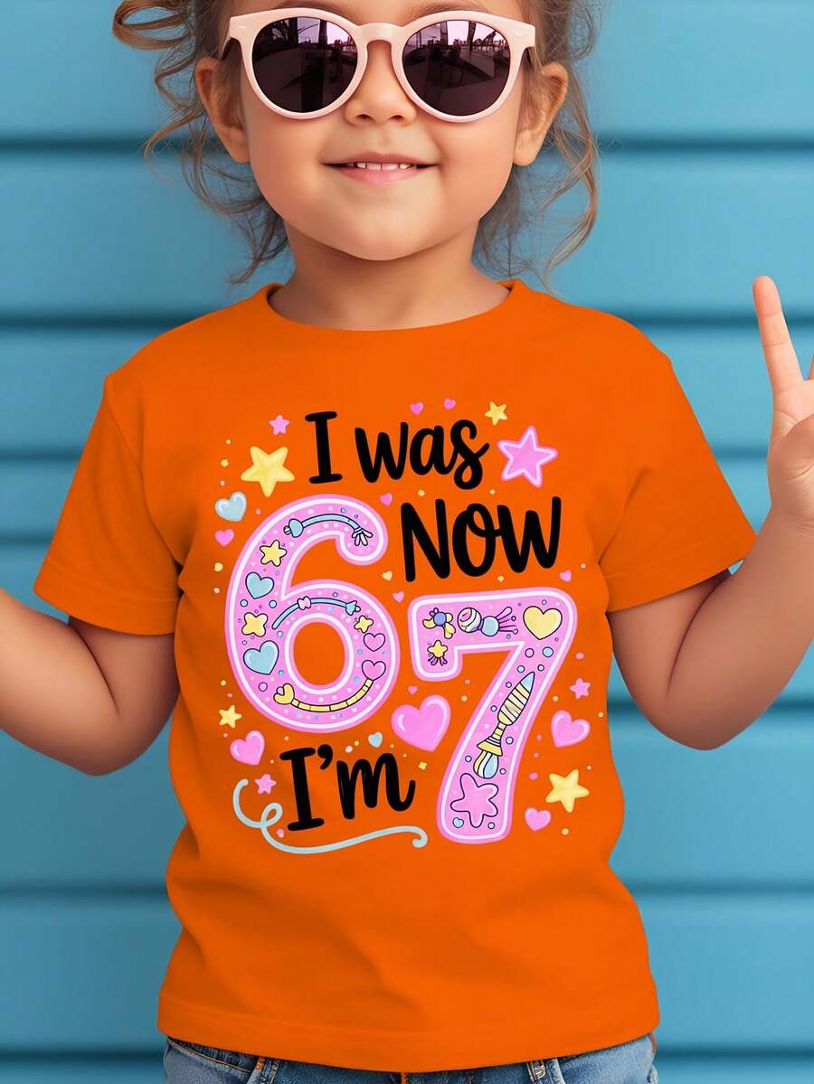 Creative And Sweet T-Shirt For Girls WML With Cartoon Print Of The Number 67 - Black - View 1