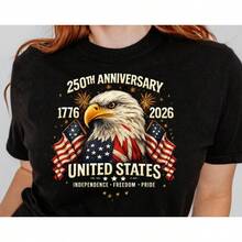 Playeras de Mujer, Tops para Adolescentes, Camiseta de Algodón, Camiseta del 250º Aniversario de los Estados Unidos, Camiseta Patriótica con Águila, Camiseta de América 1776–2026, Camiseta d - Negro - Ver 1