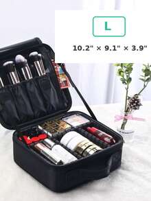 Large Capacity Professional Makeup Case, Connectable To Rolling Luggage, Multi-Functional Single/Double Shoulder Makeup Artist Cosmetic Storage Box, Beauty And Nail Storage Box - Black - View 12