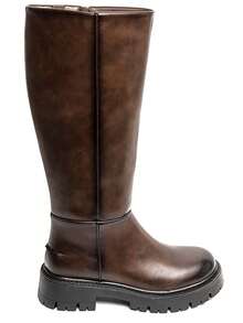 Bottes Montantes Style Moderne, Cuir Lisse And Suédine, Avec Semelle Crantée And Fermentation Zippée. - Brown - View 3