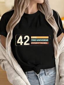 Soft Cotton Summer T-shirtWomen And Men T-Shirts With Round Neck And Short Sleeves42 Life The Universe Everything T Shirt Women Fashion Casual Top Graphic Tee BlackFun Prints Are Suitable Fo - Negro - Ver 1