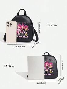 1pc Girls Cute Classic Backpack K-Pop Witch Girl Group Print Backpack, Rainbow Backpack, Shoulder Bag, Heart-Shaped Wallet, Adjustable Shoulder Strap Design, Valentine's Day Gift, Suitable For Daily, Outdoor, School, Travel, Hiking, Portable Use, Lightweight Casual, Ideal Gift Choice - Black - View 6