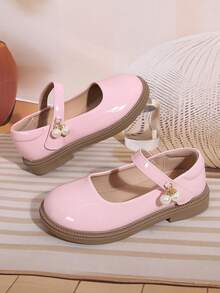 Girls' Flat Mary Jane Shoes, Princess Style, Black School Shoes With Single Strap And Hook And Loop Closure - Pink - View 18