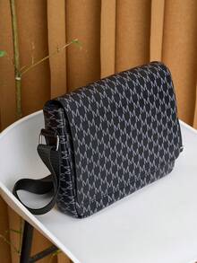 HOVI'S Men's PU Crossbody Bag Grey "M" Letter Pattern | Lightweight One Shoulder Crossbody Bag | Minimalist Daily Commute Messenger Bag - Black - View 3