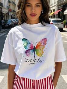 Unisex Size. Women's Cotton T-Shirt With A Watercolor Papaya Fruit Print Featuring A Green Leaf And Blue Brushstrokes, A Tropical Fruit Design, Ideal For Beach Trips And Brunch. - 白色 3 - 查看 1