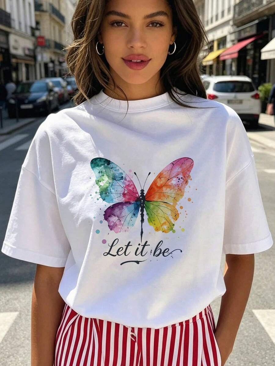 Unisex Size. Women's Cotton T-Shirt With A Watercolor Papaya Fruit Print Featuring A Green Leaf And Blue Brushstrokes, A Tropical Fruit Design, Ideal For Beach Trips And Brunch. - 白色 3 - 查看 1