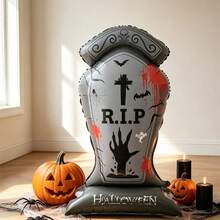 1pc Halloween Tombstone Foil Balloon, Scary RIP Tombstone Aluminum Polyester Film Balloon, Halloween Party Decoration, Indoor/Outdoor Yard Wall Table Decor Scary Cemetery Tomb Balloon, Horror Theme Birthday Photo Backdrop Prop - View 3