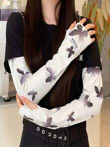 1 Pair Lightweight Breathable Soft Color Butterfly Pattern Sun Arm Sleeves, With Tag-Style Soft Cooling Arm Guards, Fashionable UV Protection Arm Covers, Suitable For Beach Travel And Daily Wear - Multicolor - View 15