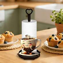 2D Flat Wooden Desktop Napkin Holder, Coffee Cup Creative Design, Restaurant Bar Kitchen Living Room Desktop Atmosphere Decor, Practical Paper Towel Storage Rack For Home, Aesthetic Desktop Organizer, Mother's Day Gift - Multicolor - View 2