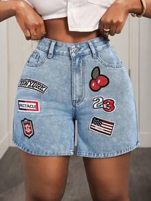 Women's Summer Slant Pocket Detail Denim Shorts - Azul lavado medio - Ver 5