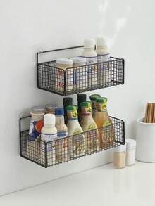 1pc Wall-Mounted Bathroom Storage Rack, No-Drill Bathroom Shelf, Shower Organizer With Hooks, Suitable For Sink Wall Storage, Bathroom Decor And Accessories, Practical Shelf - Multicolor - View 9