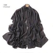 1 Piece Solid Color Rhinestone Chiffon Hijab, Elegant Faux Rhinestone Headscarf, Sunscreen Shawl For Women, Ideal For Dresses. - 深灰色 - 查看 1