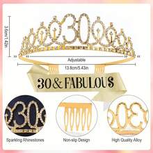 2pcs/Set Birthday Crown & Sash Gift Set, Gold Rhinestone Tiara And Glitter Fabulous Sash, Suitable For Women & Girls Sweet 16, 21st, 40th, 50th, 60th Birthday Party Decoration - Gold - View 8