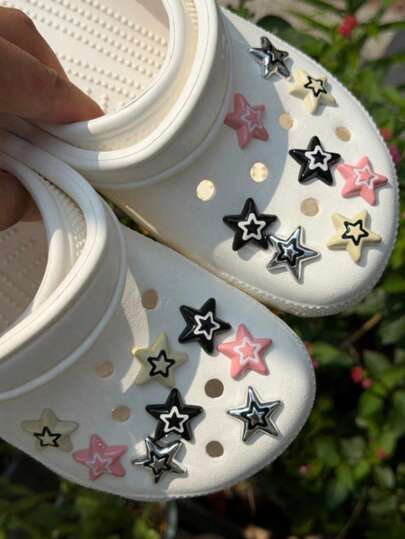 4/8/12/16 Pcs Sweet Cool Hot Girl Style Star Crocodile Shoe Charms, DIY Shoe Accessories, Suitable For Garden Shoes, Slippers, Sandals, Home Shoes, Perfect Birthday Party Gift