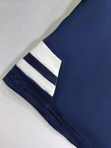 Abito estivo elegante, casual e versatile, con scollo a V, tasche, maniche corte, a blocchi di colore e a righe - Blu Navy - Visualizzare 8