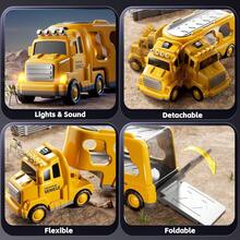 Camiones de Juguete para Niño 7 en 1, Carros para Niños con Luz y Sonidos, Carros de Bomberos con Camiones de Transporte de Inercia, 5 Mini Coches y 1 Avión, Juguetes Regalo para Niños 3-10 Años - Amarillo - Ver 6