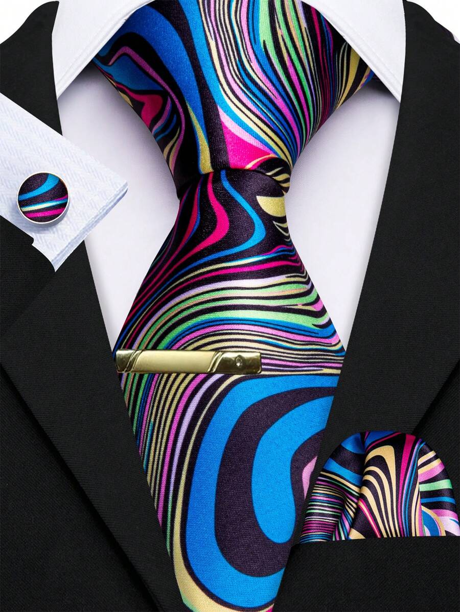 Kit completo de 4 piezas de corbata azul, accesorios formales versátiles para viajes, viajes de negocios y reuniones - Azul - Ver 1