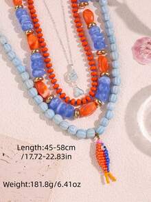 4-1pc Beach Vacation Style Elegant Casual Shiny Versatile Unique Personalized Exquisite Small Fish Rice Bead Resin Ceramic Beaded Necklace Set For Women Daily Wear Holiday Party Jewelry - Multicolor - View 8