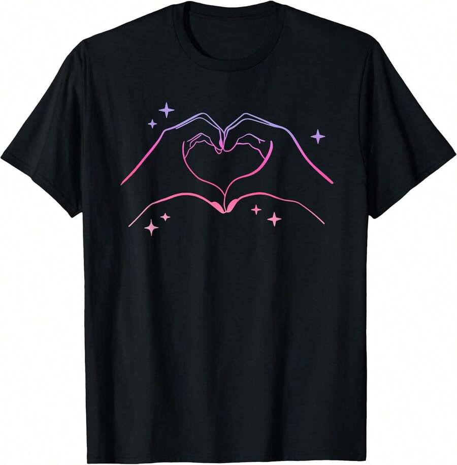 Unisex Short-Sleeved T-Shirt, Heart Hands Taylor First Name Girl Vintage 70's 80's T-Shirt, Y2k, Sportswear, Off-Campus, Gym, Summer, Casual Tops - 黑色 - 查看 1