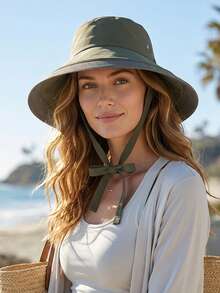 JOYLORD Women's Summer Outdoor Sun Protection Hat With Ponytail Hole, Korean Style Fashion Wide Brim Shawl Bucket Hat - 6287 - View 10