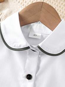 Girls' Classic Small Round Collar Preppy Style White Short Sleeve Shirt, Suitable For School Activities, Parties, Performances And Formal Occasions - White - View 6