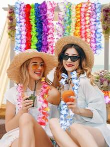 1-50pcs Hawaiian Floral Wreath Tropical Hawaiian Flower Theme Party Favors Headband Holiday Wedding Beach Birthday Decoration Party Supplies Floral Wreath Headband Holiday Wedding Beach Birthday Decoration (Random Color), Valentine's Day - Multicolor - View 5
