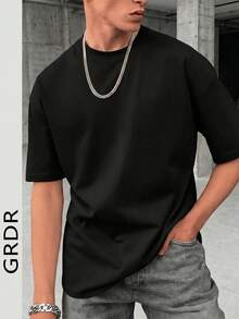 Men's Fashionable Loose Fit Short Sleeve T-Shirt GRDR | Exquisite Design | Summer Essential | Easy To Match | Show Off Your Style - Hitam - View 1
