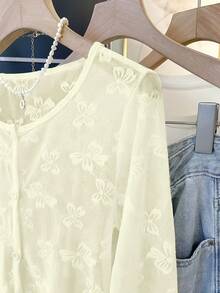 Casual, Versatile And Lightweight Jacket With Jacquard Butterfly Print. - Apricot - View 4