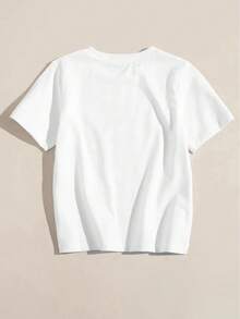 1 White Letter Print T-Shirt For Children, For Mothers And Babies, Round Neck, Casual T-Shirt, Medium Elasticity Knit Fabric, Regular Fit, Suitable For Boys And Girls - 白色 - 查看 2