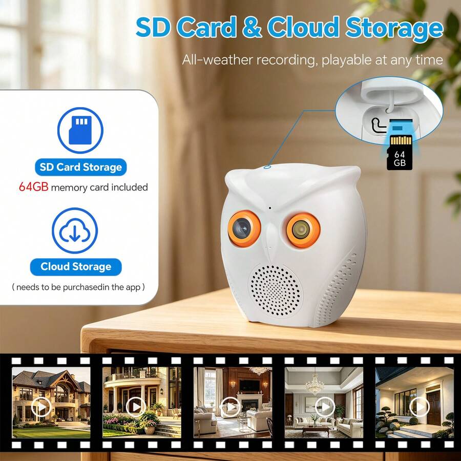 WiFi Camera, Full HD Lens, Smart Home Security Camera, Two-Way Audio, Full Color Night Vision, Motion Detection, Cloud Storage/TF Card Storage, Home Monitoring, Pet Monitoring, Indoor Use - Multiple Specifications - View 1